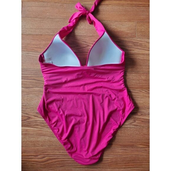MYNAH One Piece Swimsuit Womens Size XL Pink shimmer Halter 52419 EUC - Picture 6 of 10